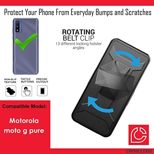 Kapsül Kılıf Moto G Saf ile Uyumlu [Askeri Darbeye Ağır Kickstand Kemer Klip Kılıf Siyah Kılıf Telefon Kapak] Motorola