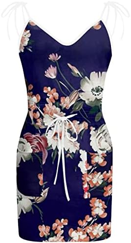 Kadınlar için Maxi Elbise, kadın Yaz Rahat Moda Baskılı V Boyun İpli Sling kemerli elbise