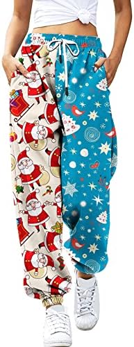 Bayan Noel Eşofman Altı Joggers Rahat Yüksek Belli Düzenli Eşofman Altı Noel Ağacı Gevşek Fit Bol dinlenme pantolonu