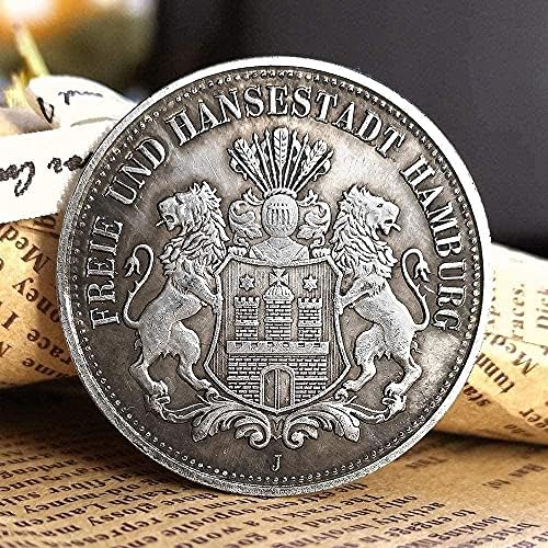 Alman 1896 Hamburg Çift Aslan Kartal Kafa Sikke Yabancı Sikke hatıra parası Avrupa Gümüş Sikke Antika Gümüş Dolar