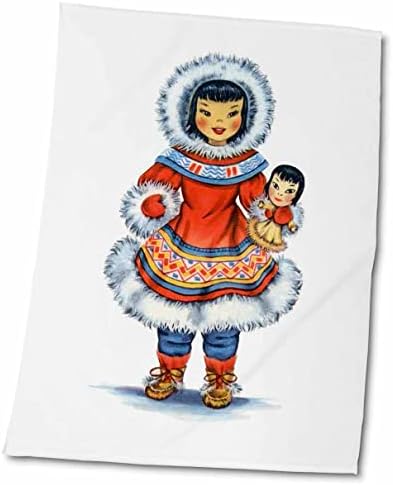 3dRose Florene - Retro - Renkli Retro Eskimo Oyuncak Bebek Baskısı - Havlular (twl-204298-1)