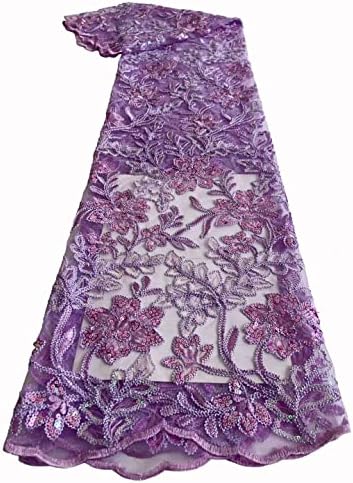 Sequins tül dantel kumaş parlak Afrika net örgü dantel kumaş DIY elbise ve giyim için (Mor, 5 metre)