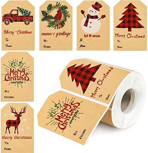 360 Adet Merry Christmas Hediye Etiketleri Çıkartmalar, Kendinden Yapışkanlı Mevcut Etiketler Kardan Adam Çam Ağacı