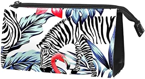 TBOUOBT Makyaj Çantası Seyahat kozmetik çantası Kılıfı Çanta fermuarlı çanta, Zebra Flamingo Lotus Tropikal