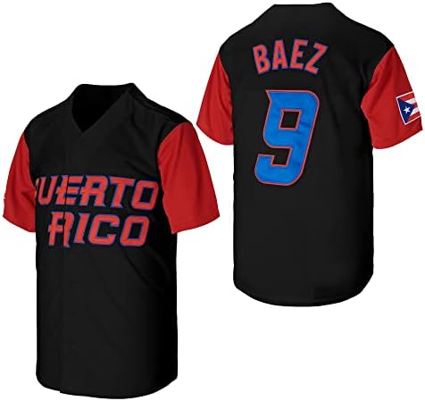 9 Baez Porto Riko Dünya Oyunu Klasik Erkekler Beyzbol Forması Dikişli S-XXXL