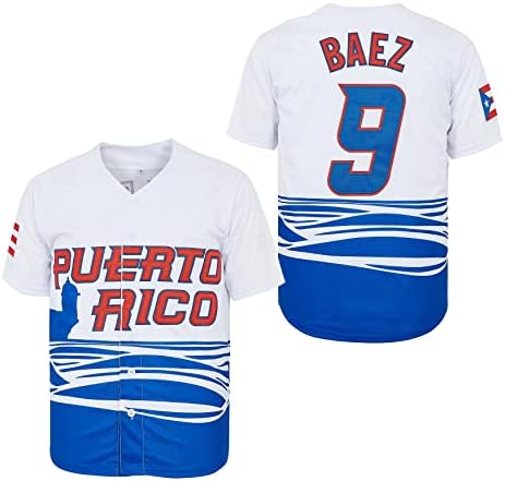 9 Baez Porto Riko Dünya Oyunu Klasik Erkekler Beyzbol Forması Dikişli S-XXXL