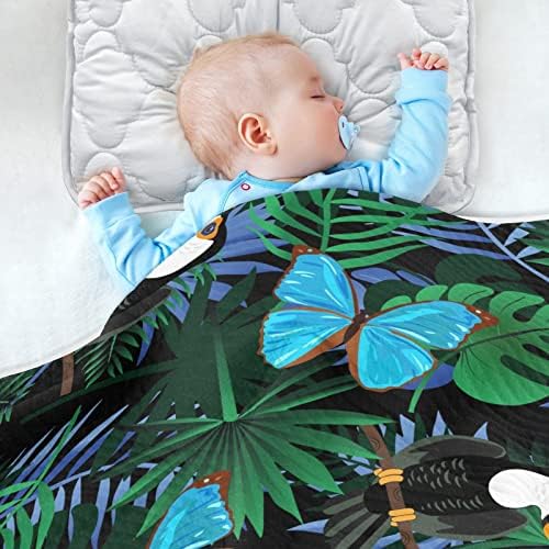 Kundak Battaniyesi Toucans Palmiye Yaprakları Kelebekler Bebekler için pamuklu Battaniye, Battaniye Alma, Beşik için