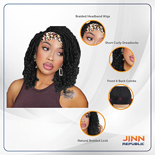 Jinn Cumhuriyeti Kısa Dreadlock Peruk Kadınlar için kafa bandı örgülü peruk Kıvırcık Saç Peruk Büküm Peruk Sentetik