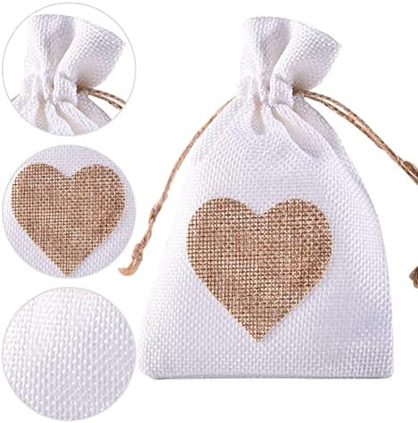 İpli 30 Paket 5x7 Çuval Bezi Hediye Çantaları, Kalp Çuval Bezi Çantası Sevgililer Günü Düğün Partisi Doğum Günü Noel