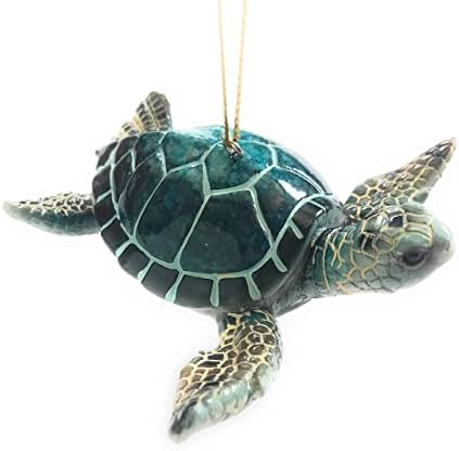 4'lü Plaj Yılbaşı Süsü Paketi - Mavi Manta Işını (2) ve Yeşil Deniz Kaplumbağaları (2) - Noel Ağaçları için Kıyı Süsleri-Deniz