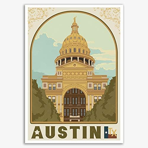 xtvın ABD Texas Austin Amerika Vintage Seyahat Posteri resim baskılı tuval Boyama Ev Dekorasyon Hediye (12X18 inç)