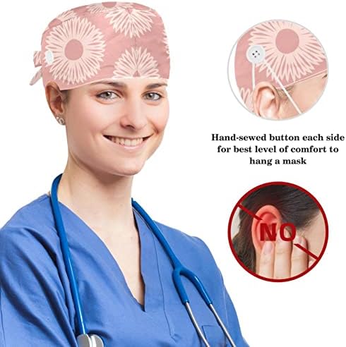 Cerrahi kap kabarık kapaklar çalışma kapağı düğmeler ve yay ile saç Scrunchie kadınlar için,Uzun saç, çiçek Mandala