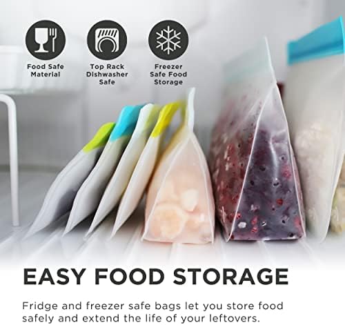 rezip 5 Parçalı Stand-Up Yeniden Kullanılabilir Torba Paketi / BPA İçermeyen, Gıda Sınıfı, Sızdırmaz, Derin Dondurucu