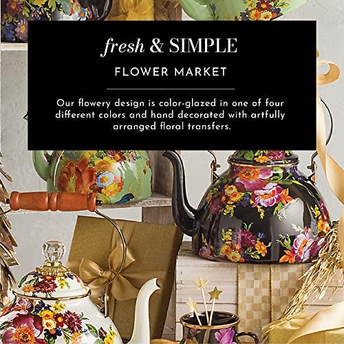 MACKENZİE-CHİLDS Çiçek Pazarı Kapaklı Teneke Kutu, Dekoratif Gıda Kabı, Siyah, Büyük