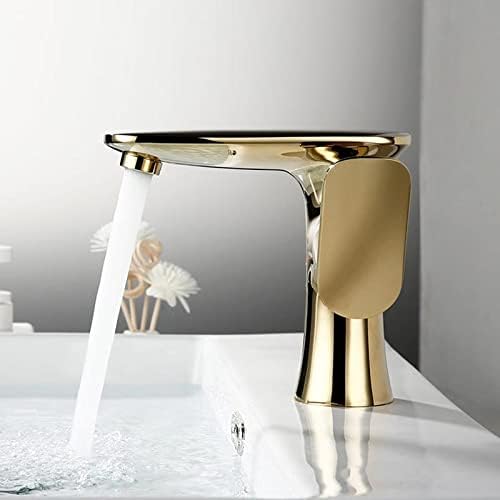 Altın / Krom Kaplama Pirinç Banyo Havzası Musluk Soğuk Ve Sıcak Su Mikser Tek Delik Güverte Üstü Banyo Dokunun