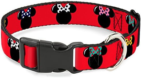 Köpek tasması plastik klips Minnie Mouse Siluet Kırmızı Siyah Polka Dot 15 ila 26 İnç 1.0 İnç Genişliğinde