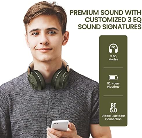 DOQAUS Bluetooth Kulaklıklar Kulak Üstü, 52 Saat Çalma Süresi 3 EQ Modlu Kablosuz Kulaklıklar, Derin Baslı Gürültü
