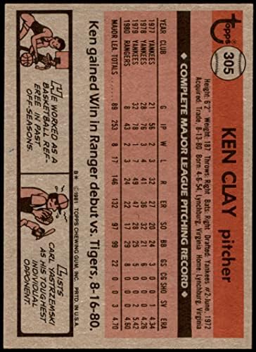 1981 Topps 305 Ken Clay Texas Rangers (Beyzbol Kartı) ESKİ Rangers