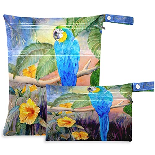 visesunny Mavi Papağan Fermuarlı cepli 2 adet ıslak çanta Yıkanabilir kullanımlık Seyahat için geniş, Plaj, Havuz,Kreş,