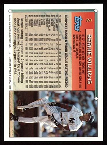 1994 Topps 2 Bernie Williams New York Yankees (Beyzbol Kartı) NM / MT Yankees