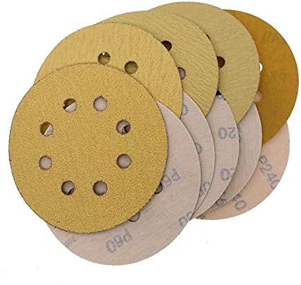 Ahşap Metal Parlatma Zımpara Kağıdı 100 Adet 5 inç 8 delikli cırt cırt Altın Zımpara taşlama diski, Alüminyum Oksit