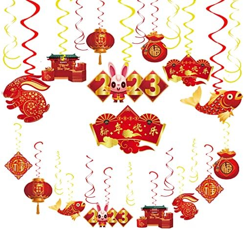 Çin Yeni Yılı Süslemeleri 2023, Çin Ay Yeni Yılı için Tavşan Yılı Swirls Süslemeleri, Çin Bahar Festivali için 30