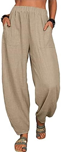 Maiyifu-GJ kadın Baggy Keten Geniş Bacak Pantolon Elastik Bel Rahat Gevşek Uzun Pantolon Yüksek Belli Rahat Salon