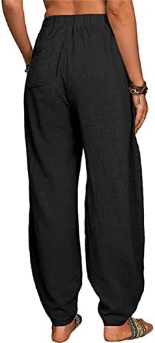 Maiyifu-GJ kadın Baggy Keten Geniş Bacak Pantolon Elastik Bel Rahat Gevşek Uzun Pantolon Yüksek Belli Rahat Salon