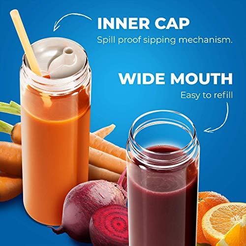 Komax Yeniden Kullanılabilir Meyve Suyu Şişeleri, Buzdolabı için Kapaklı 4 Sızdırmaz Meyve Suyu Kabı Seti, BPA İçermeyen