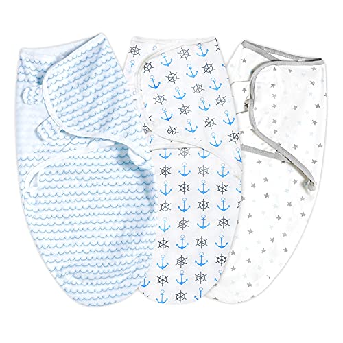 Bebek kundak battaniyeleri Erkek Kız için 0-3 Ay, Yenidoğan Kundak Ayarlanabilir Bebek Sarar 3-Pack, %100 % Penye
