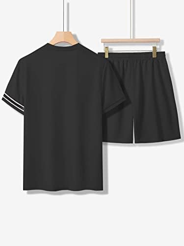 FİOXA İki Parçalı Kıyafetler Erkekler için Erkekler Kontrast Bant Tee İpli Bel Şort (Renk: Siyah, Boyut: X-Large)