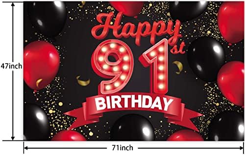 Mutlu 91st Doğum Günü Kırmızı ve Siyah Afiş Zemin Süslemeleri Balonlar Tema Dekor Kızlar Kadınlar için Prenses 91