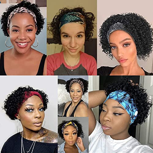 VRZ Kısa Kıvırcık Kafa Bandı peruk insan saçı Peruk Siyah Kadınlar için Peri Kesim Kinky Kıvırcık Bob Tutkalsız Yarım