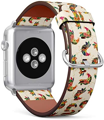 (Çiçek Tavuk Horoz Dikişsiz Desen) Desenli Deri Bileklik Kayışı Apple Watch Serisi 4/3/2/1 gen ile uyumlu,iWatch 38mm