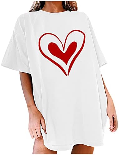 Kadın Aşk Kalp Grafik Büyük Boy Tees Sevgililer Gömlek Tops Vintage Crewneck Kısa Kollu Gevşek Rahat T Shirt