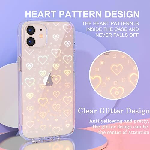Tksafy Kılıf iPhone 12, iPhone 12 Pro Kılıf, Temizle Glitter Sevimli Lazer Holografik Aşk Kalp Desen Kadınlar Kızlar