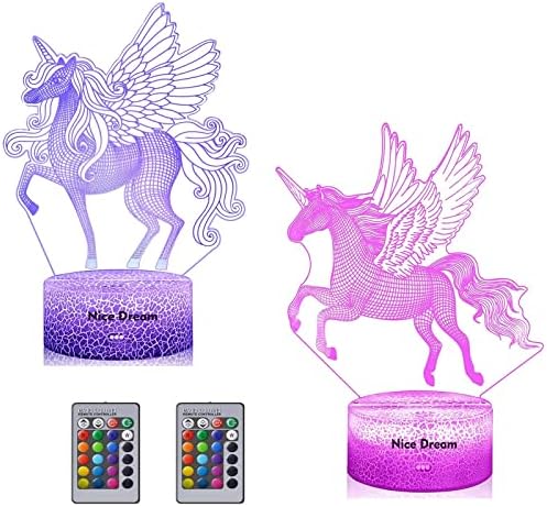 Güzel Rüya Unicorn Gece Lambası Çocuklar için, 3D Illusion Lamba 16 Renk Değiştirme Uzaktan Kumanda ile, Doğum Günü