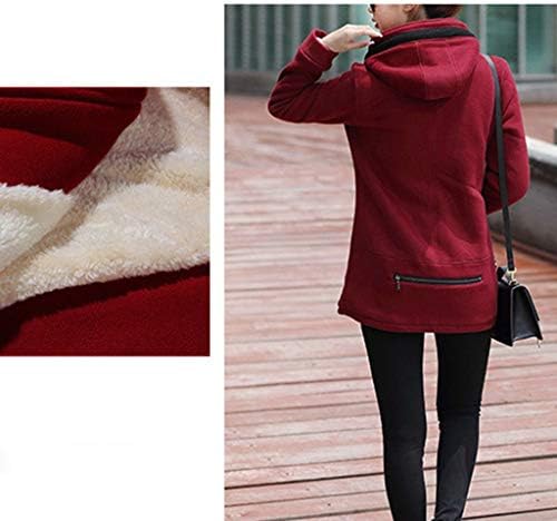 Kadın Kış Sıcak Dış Giyim Katı Kapüşonlu Ceket Cepler Polar Zip Ceket Hırka