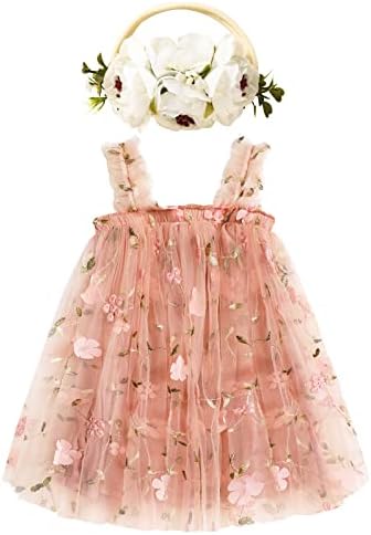 Toddler Bebek Kız Tutu Elbise Kolsuz Çiçek Baskı Katmanlı Tül Elbise Küçük Kız Prenses Elbiseler Çiçek Kafa Bandı
