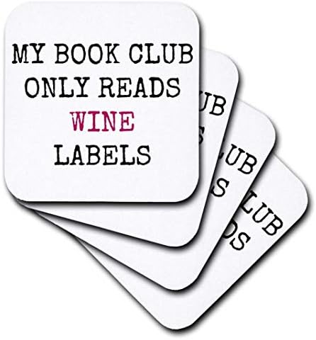3D Gül Kitap Kulübüm Sadece Şarap Etiketlerini Okur-Beyaz Zemin Üzerine Siyah Harfler Yumuşak Bardak Altlıkları, Çok