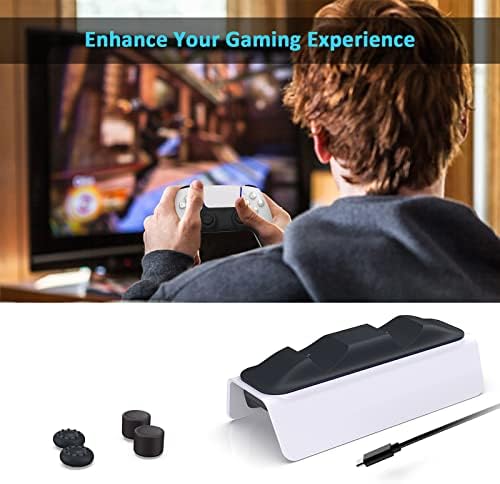 Başparmak Kavrama Kiti ile NexiGo PS5 Denetleyici Şarj Cihazı, Hızlı Şarj AC Adaptörü, LED göstergeli çift Playstation