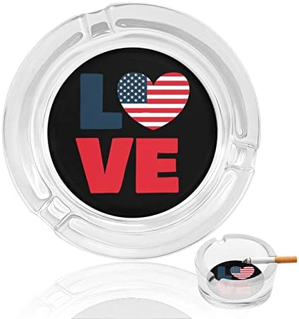 L Aşk Amerika ABD Bayrağı Cam Sigara Küllük Sigara Puro Yuvarlak kül tablası Tutucu Kılıf Kapalı Açık