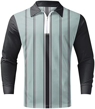 XXBR 2022 Yeni Erkek polo gömlekler, Uzun Kollu 1/4 Zip Up Boyun Golf Üstleri Çizgili Patchwork Streetwear Casual