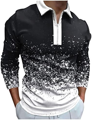 XXBR 2022 Yeni Erkek polo gömlekler, Uzun Kollu 1/4 Zip Up Boyun Golf Üstleri Çizgili Patchwork Streetwear Casual