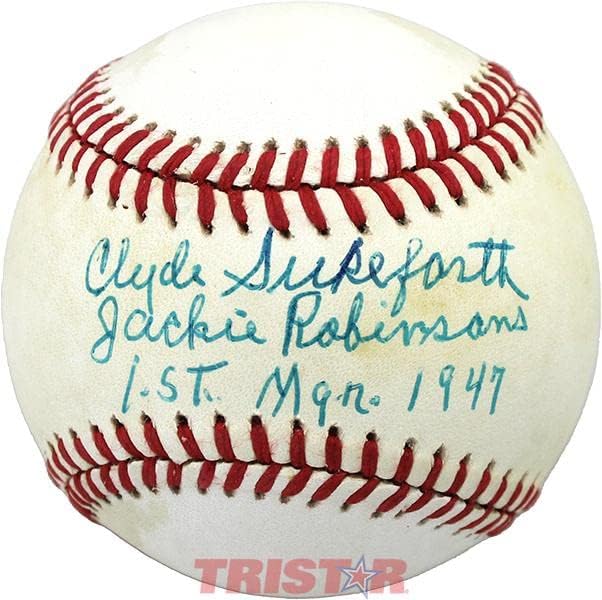 Clyde Sukeforth İmzalı Resmi NL Beyzbol Jackie Robinson'un 1. Mgr 1947 İmzalı Beyzbol Toplarını Yazdı