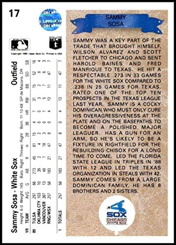 1990 Üst Güverte 17 Sammy Sosa NM-MT RC Çaylak Beyaz Sox