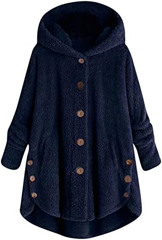 Mebamook kadın Uzun Palto Artı Boyutu Düğme Peluş Üstleri Kapşonlu Gevşek Hırka Yün Ceket Kış Ceket Ceket
