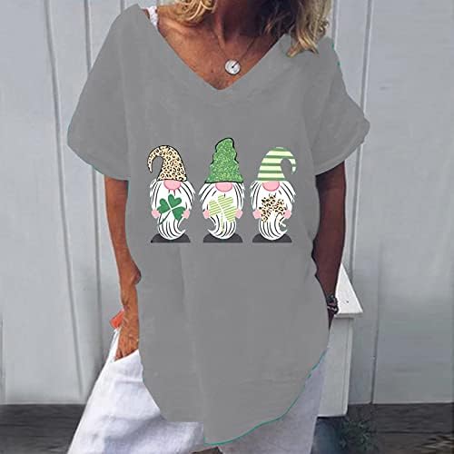 Üç Gnome T-Shirt Kadınlar için St Patrick Günü Tees Gömlek Seksi V Yaka Kısa Kollu Bluzlar Artı Boyutu Üstleri Yaz
