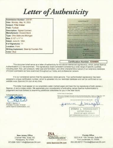 Fritz Crisler Sözleşme İmzaladı Kolej Futbolu HOF Michigan Efsanesi w / JSA Mektubu - Kolej İmzalarını Kesti