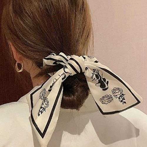 kadın yay saç scrunchies vintage mizaç saç kravat saç halat (Beyaz)